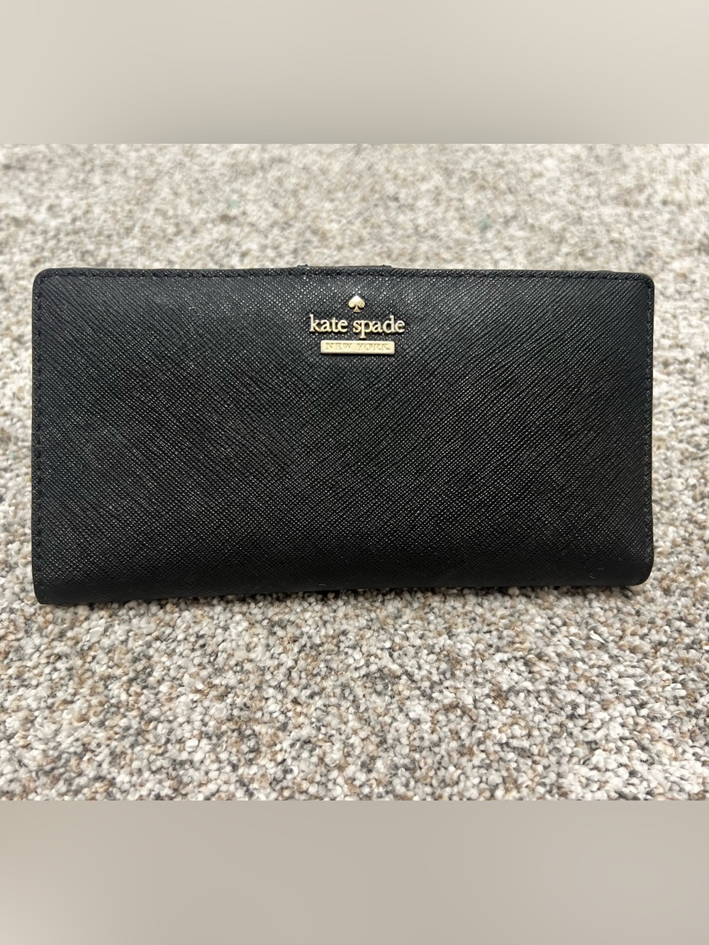 kate spade Black Leather Continental Wallet with Gold Logo